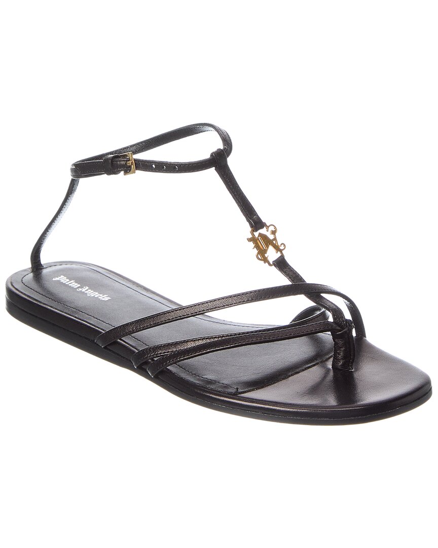 Palm Angels Lategram Leather Sandal In Black