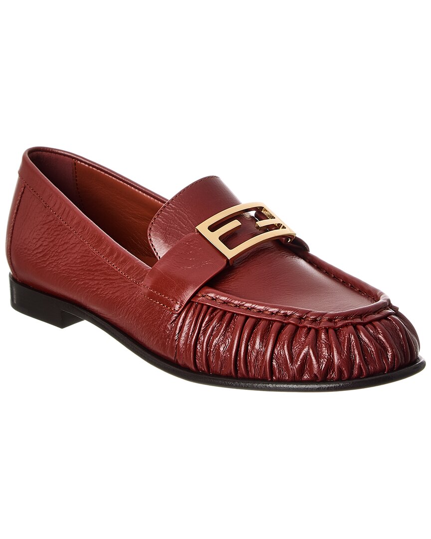Fendi Curled Metal Detail Baguette Loafers In Red
