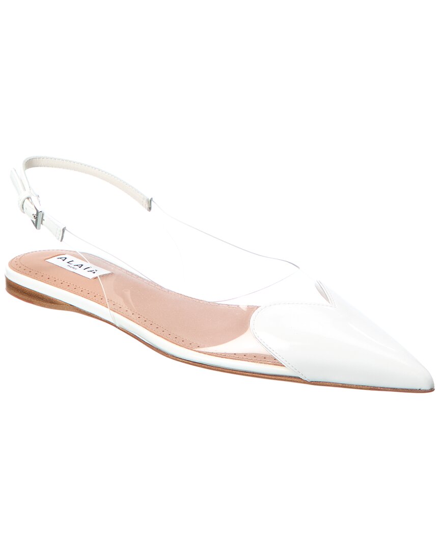 Alaïa Le Coeur Vinyl & Patent Slingback Flat In White