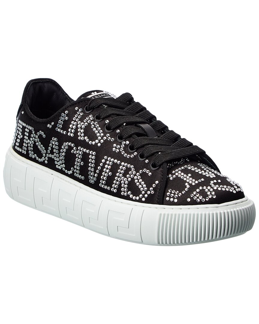 Versace Crystal Logo Platform Sneakers In Black