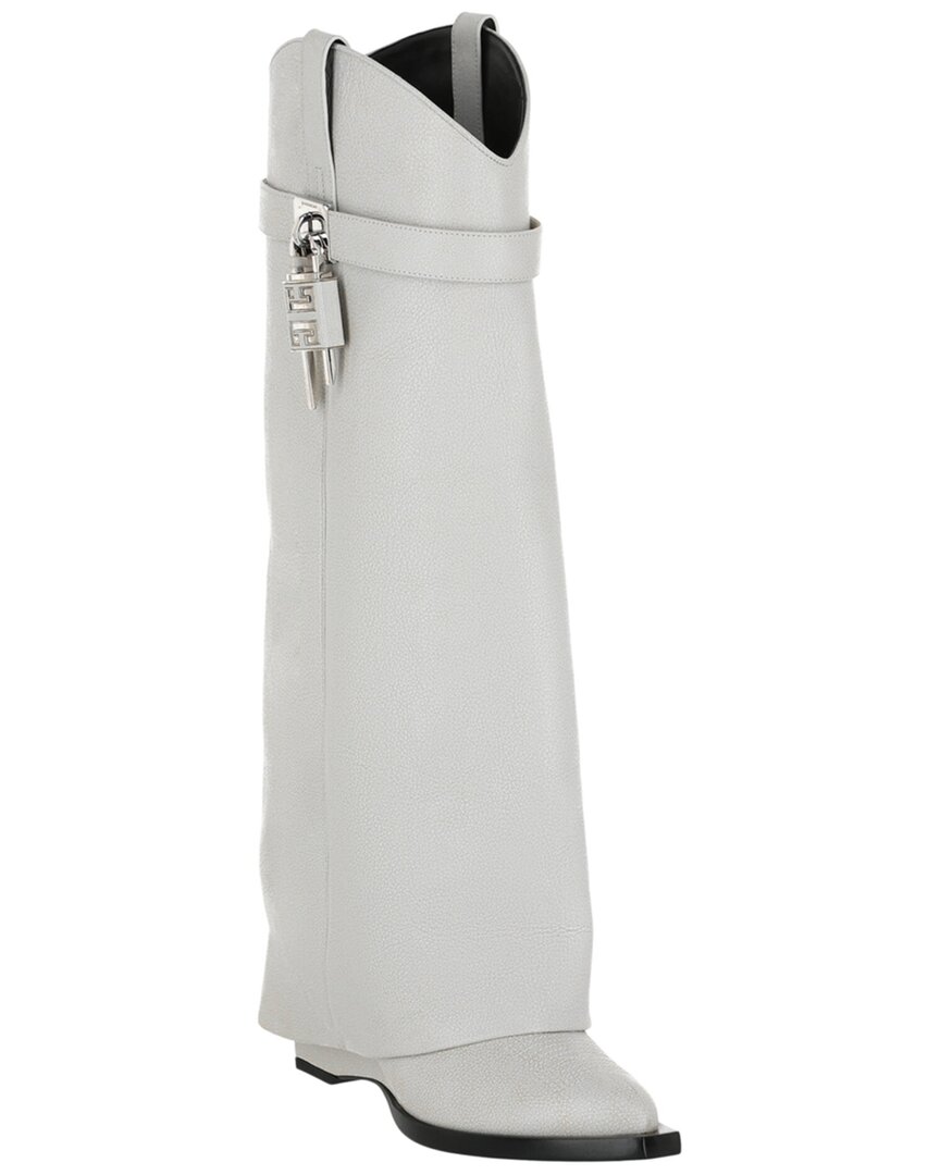 Givenchy Shark Lock Leather Cowboy Boot In Gray