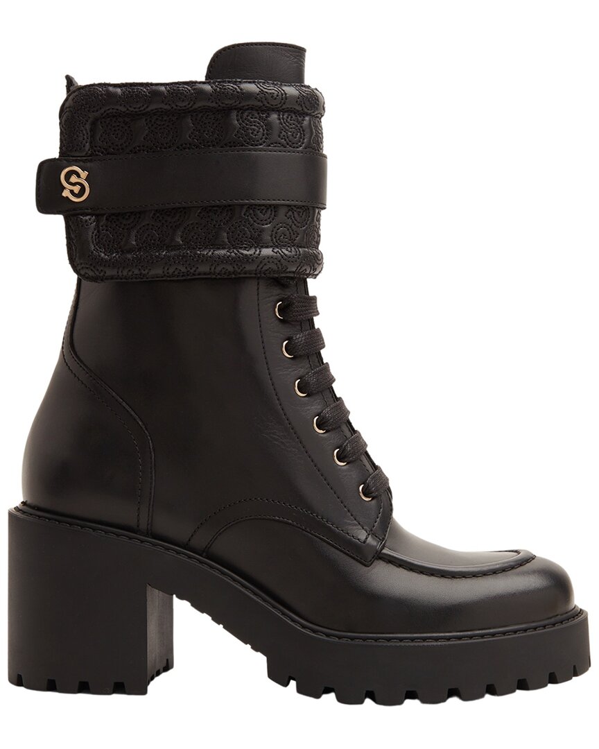 Ferragamo Shiraz Leather Combat Boots In Black