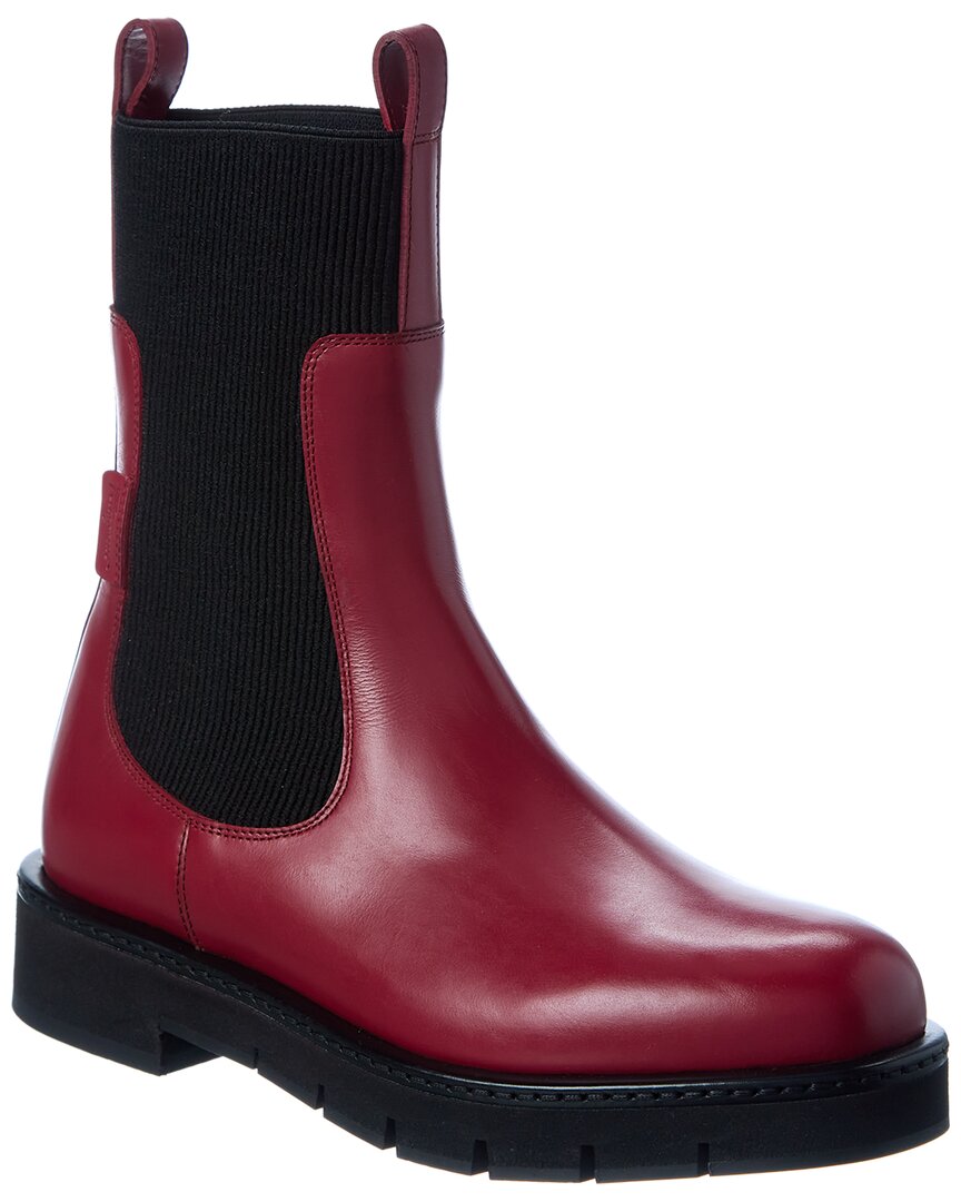 Ferragamo Rook Leather Bootie In Burgundy