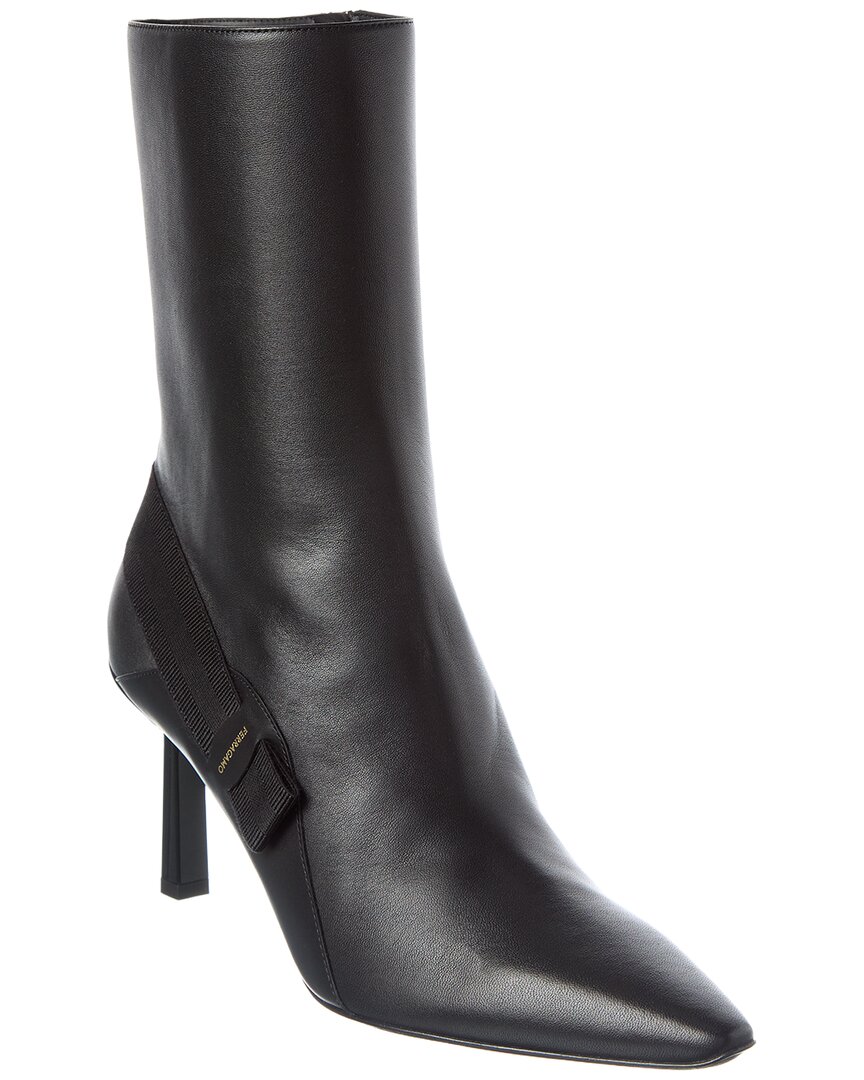 Ferragamo Virgilia Leather Kitten Heel Boot In Black
