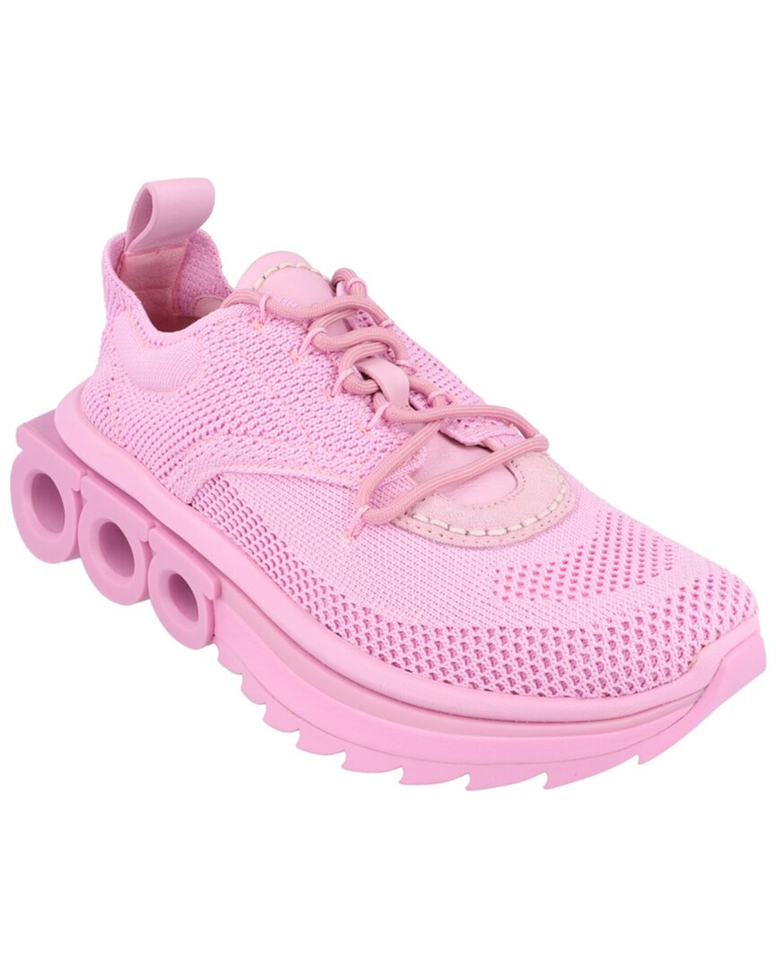 Ferragamo Nima Gancini Knit & Leather Sneaker In Pink