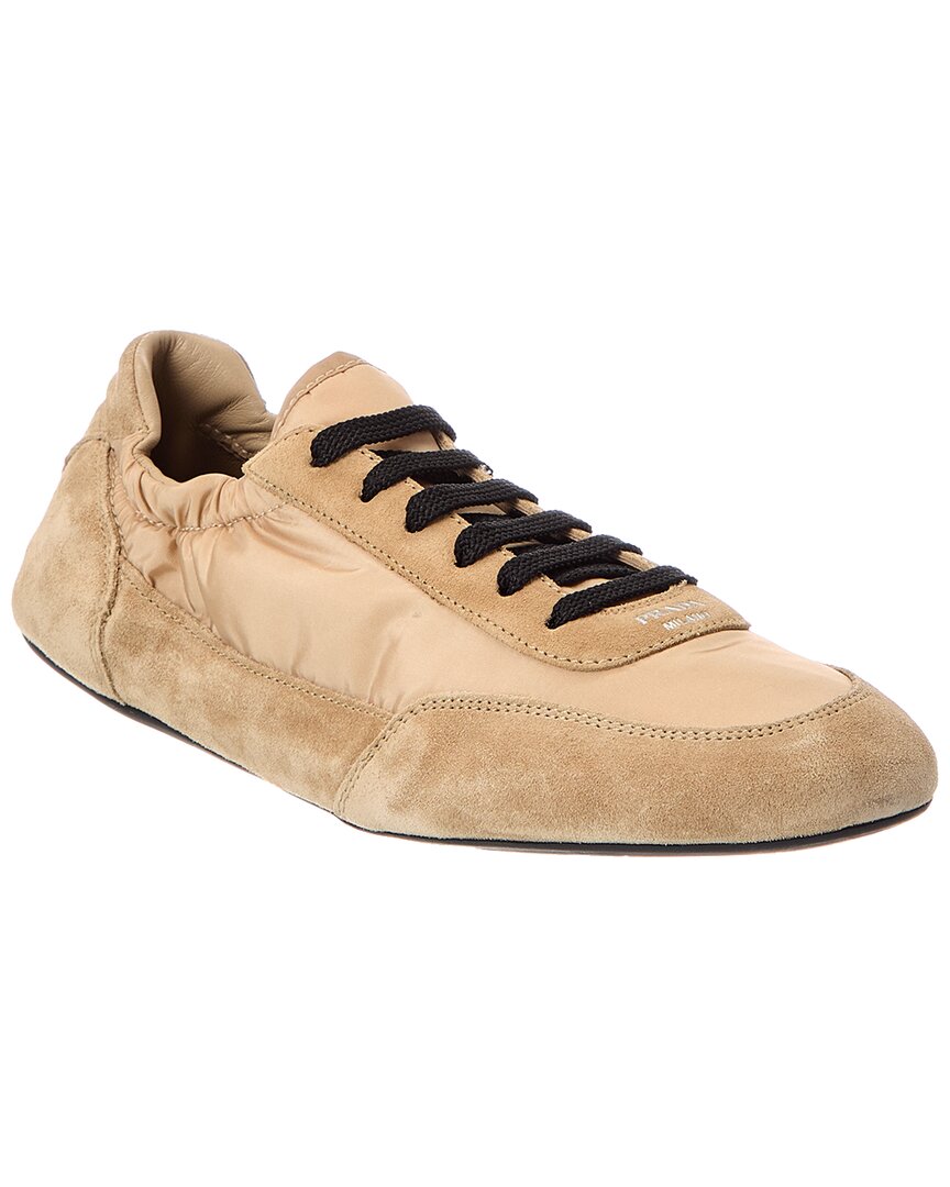 Prada Collapse Nylon & Suede Sneaker In Brown