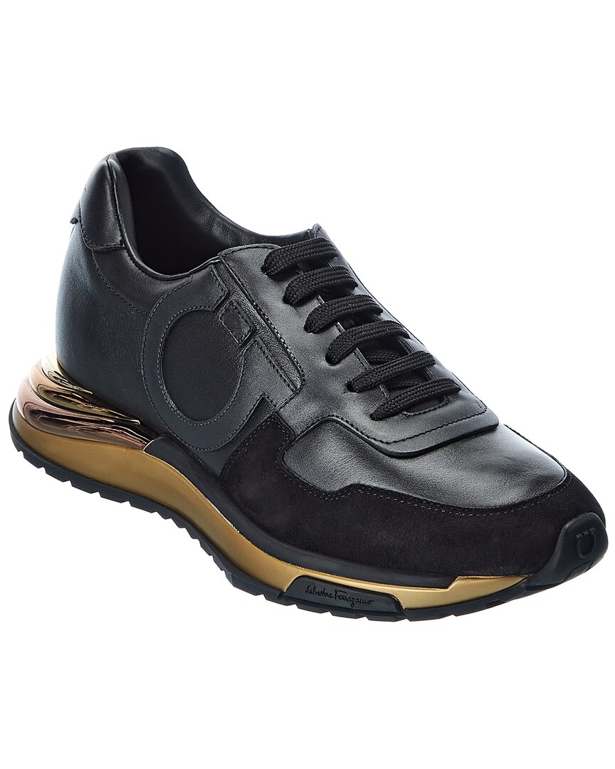 Ferragamo Brooklyn Gancio Leather Sneakers In Black