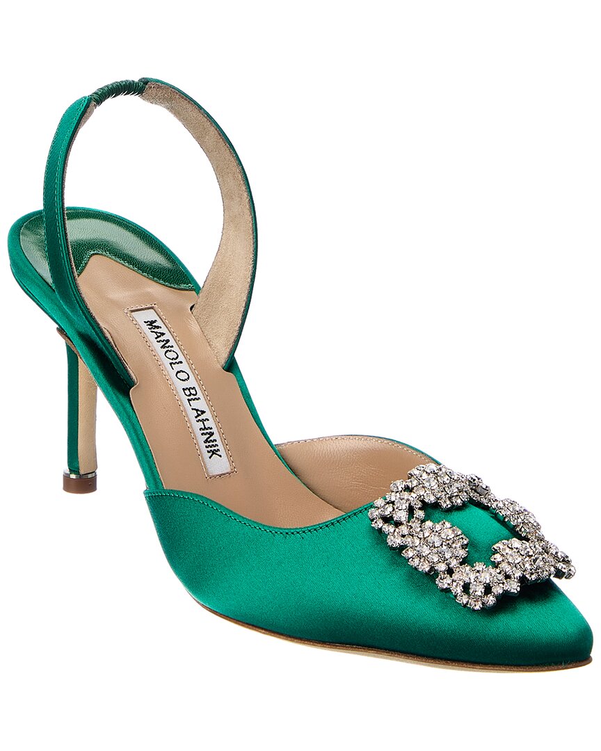 Manolo Blahnik Hangisli 70 Satin Slingback Pump In Green | ModeSens