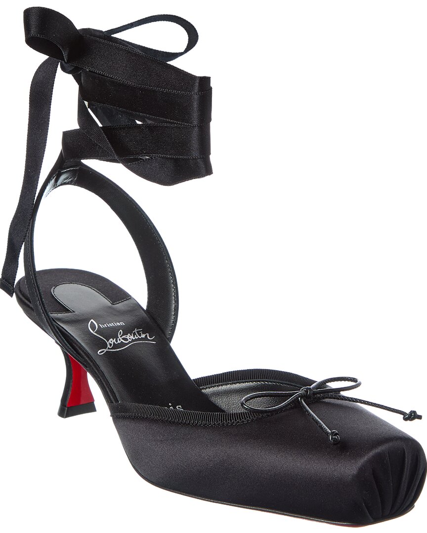 Christian Louboutin Cassia Lace-up 55 Satin Slingback Pump In Black
