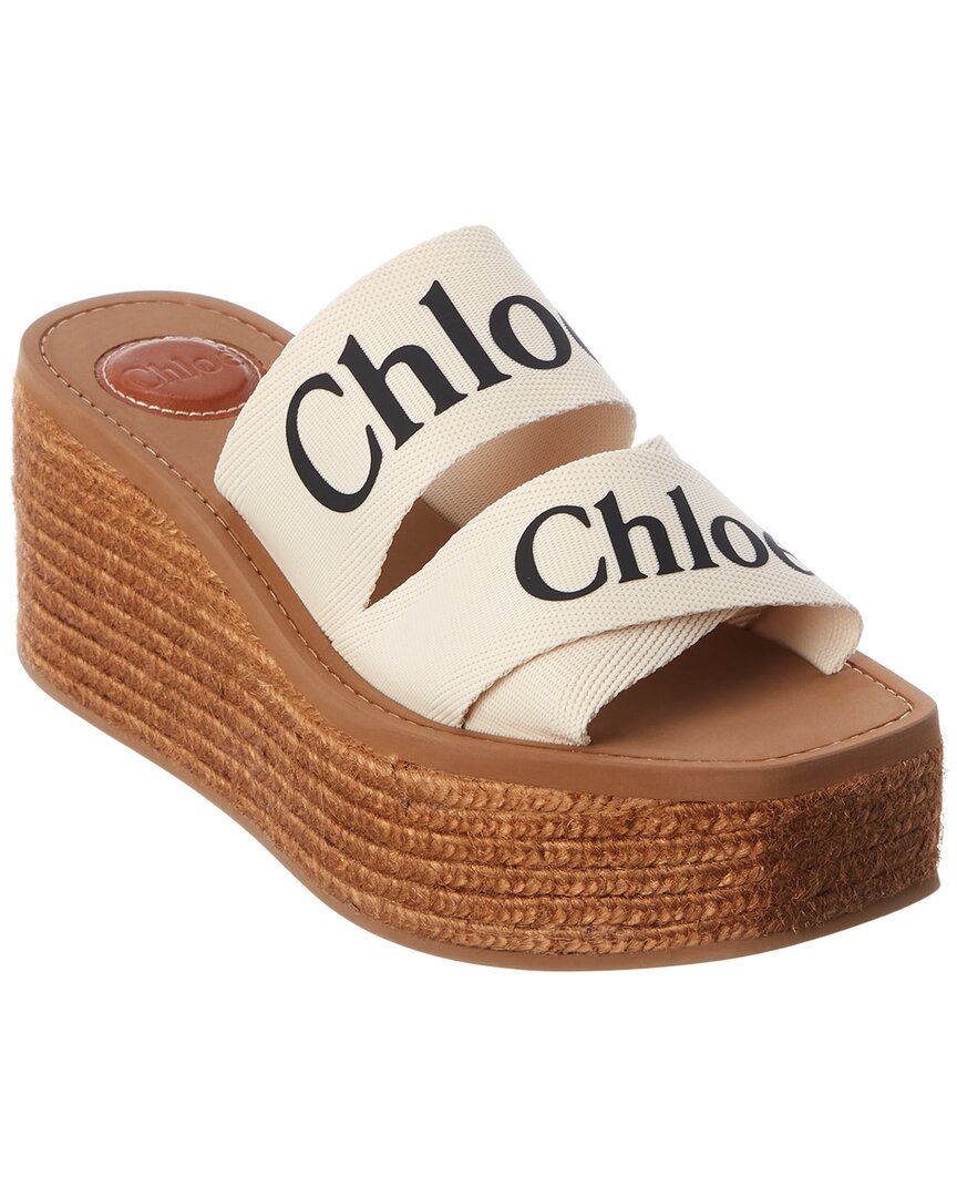 Chloé Off-white Woody Wedge Heeled Sandals In White