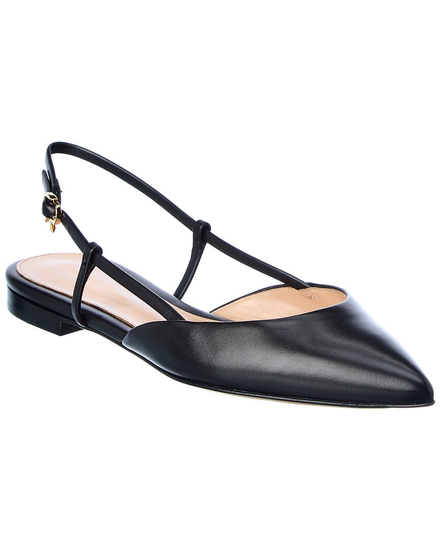 Shop Gianvito Rossi Leather Slingback Flat In Black