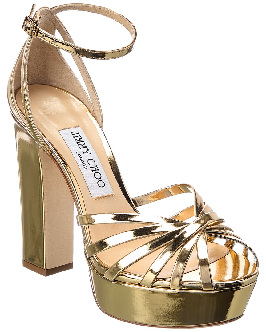 Jimmy Choo 120mm Isra Metallic Leather Sandals In Gold