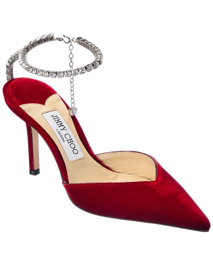 Jimmy Choo 85mm Saeda Velvet Pumps In Red
