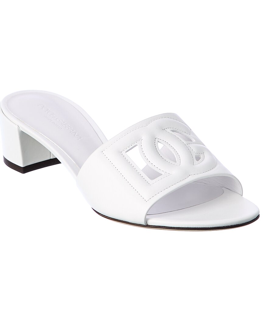 Shop Dolce & Gabbana Dg Logo Leather Sandal In White
