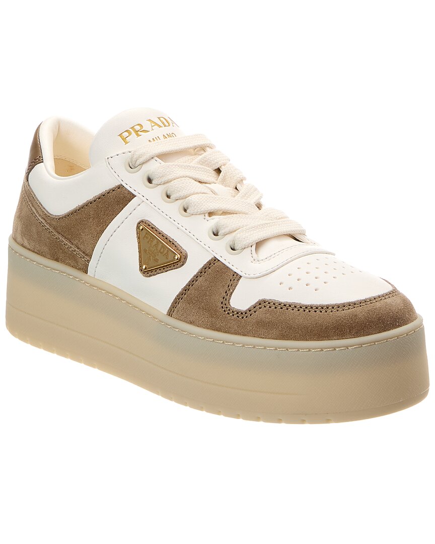 Prada Downtown Suede & Leather Platform Sneaker In White