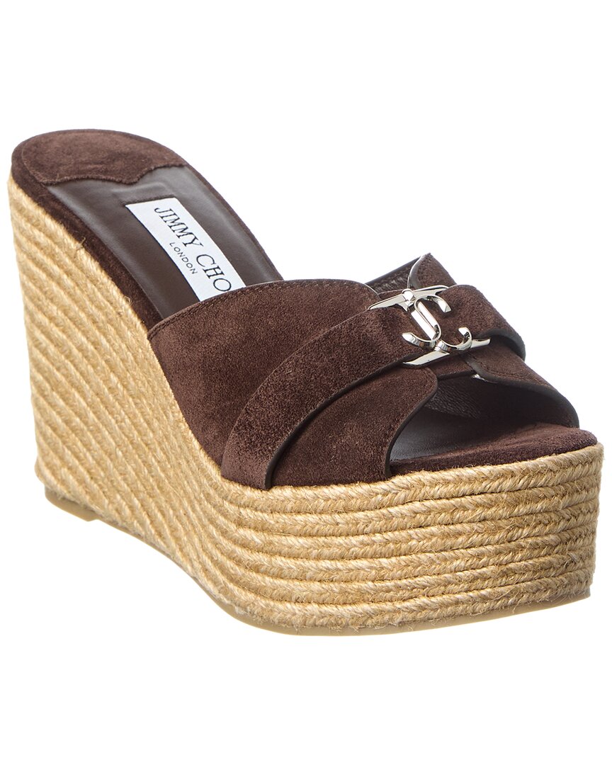 Jimmy Choo Leda 100 Suede Wedge Sandal In Brown