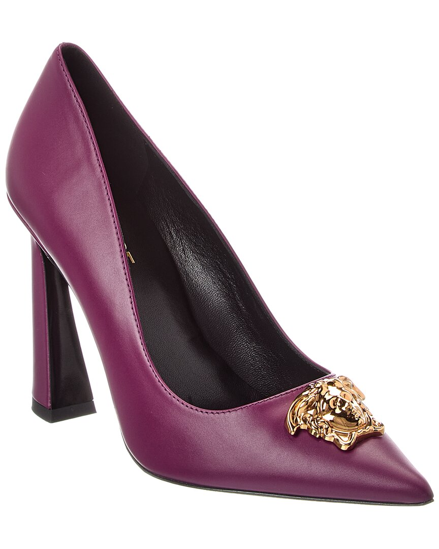 Versace Leather Pump In Purple