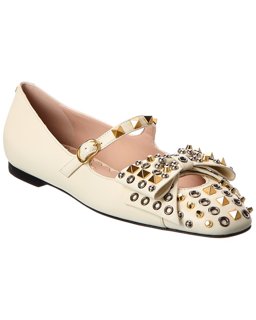 Valentino Garavani Valentino Rockstud Leather Flat In White