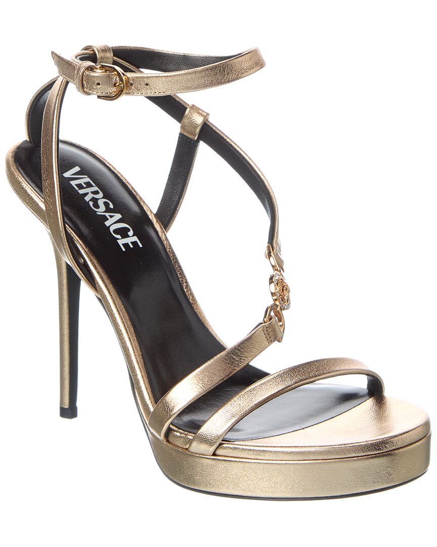 Versace Medusa Leather Platform Sandal In Gold