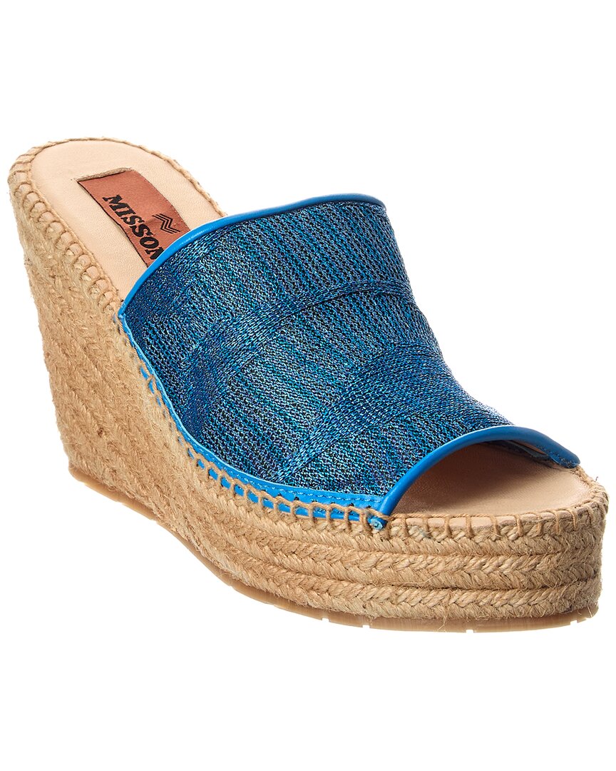 Missoni Leather-trim Wedge Sandal In Blue