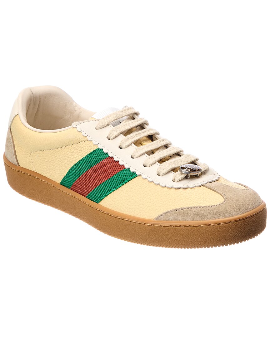 Gucci Web Leather Suede Sneaker In White | ModeSens