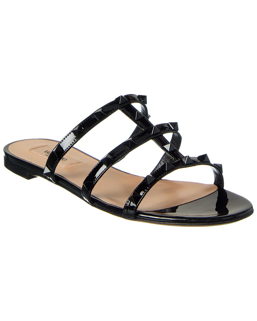 Valentino Rockstud Caged Patent Sandal In Black