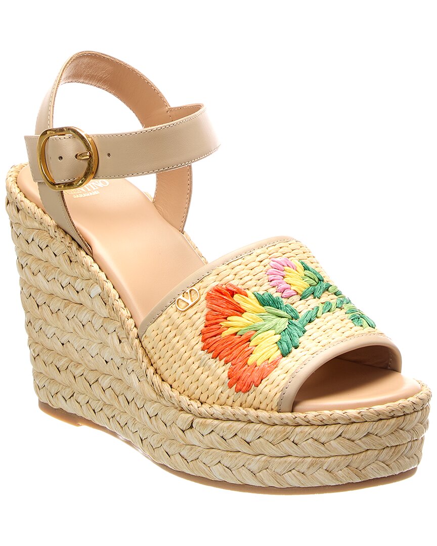 Valentino Bribri 115 Raffia & Leather Wedge Sandal Women's | eBay