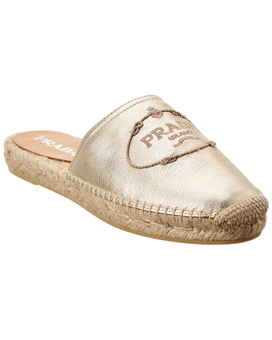 Prada Logo Embroidered Leather Espadrille Women's Gold 37 | eBay