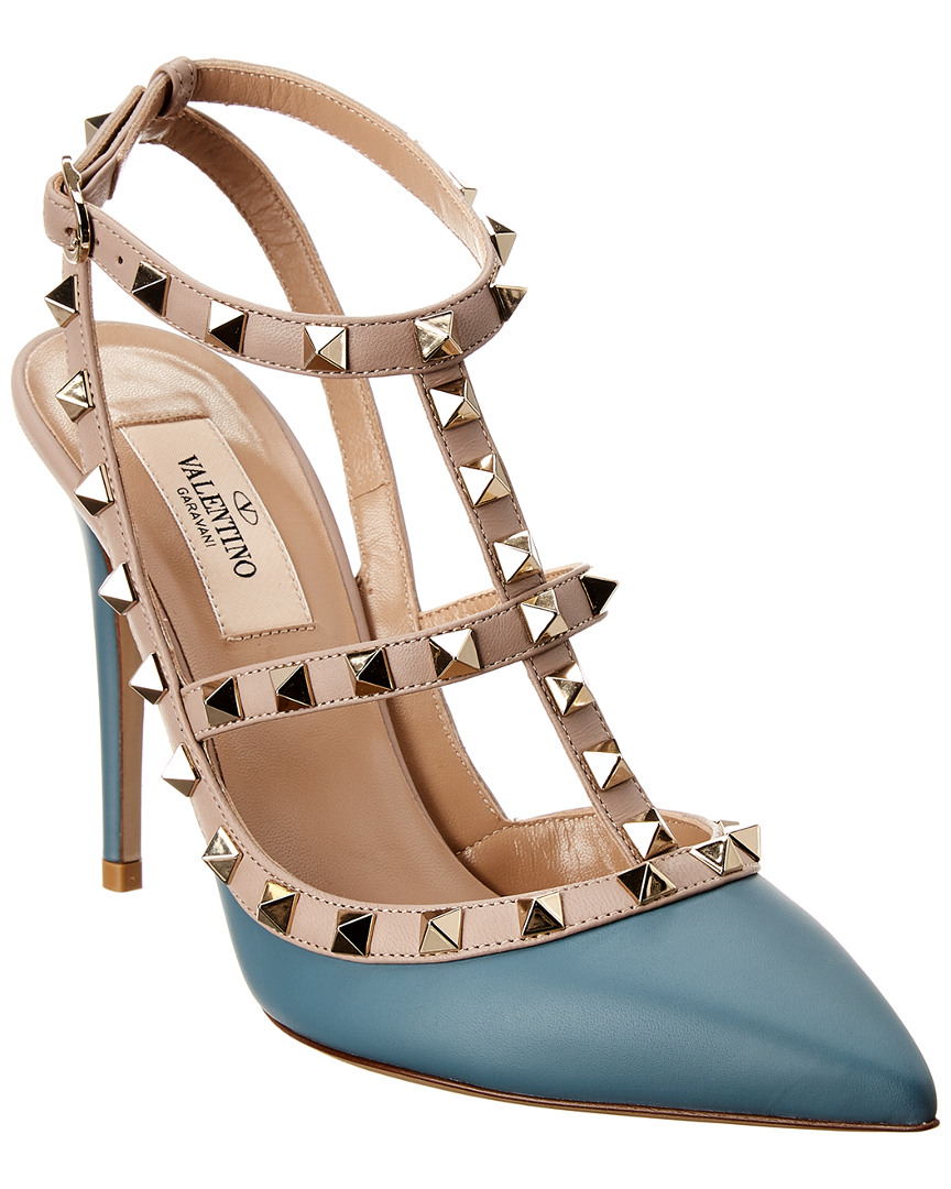 valentino rockstud caged 100 leather ankle strap pump