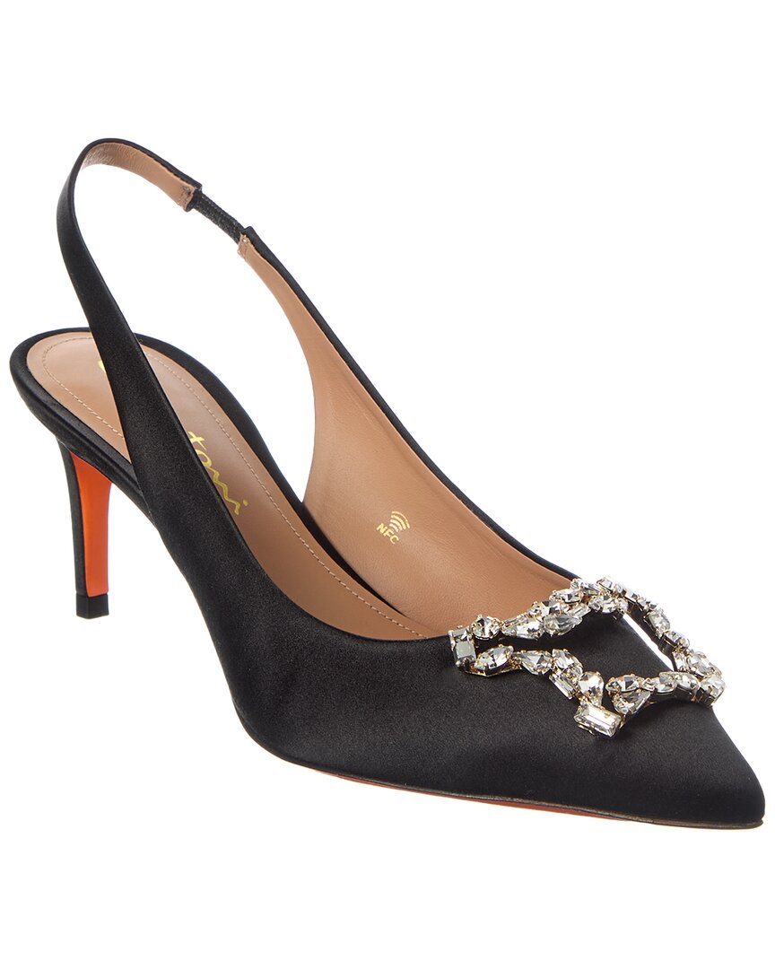 Santoni Satin Slingback Pump In Black