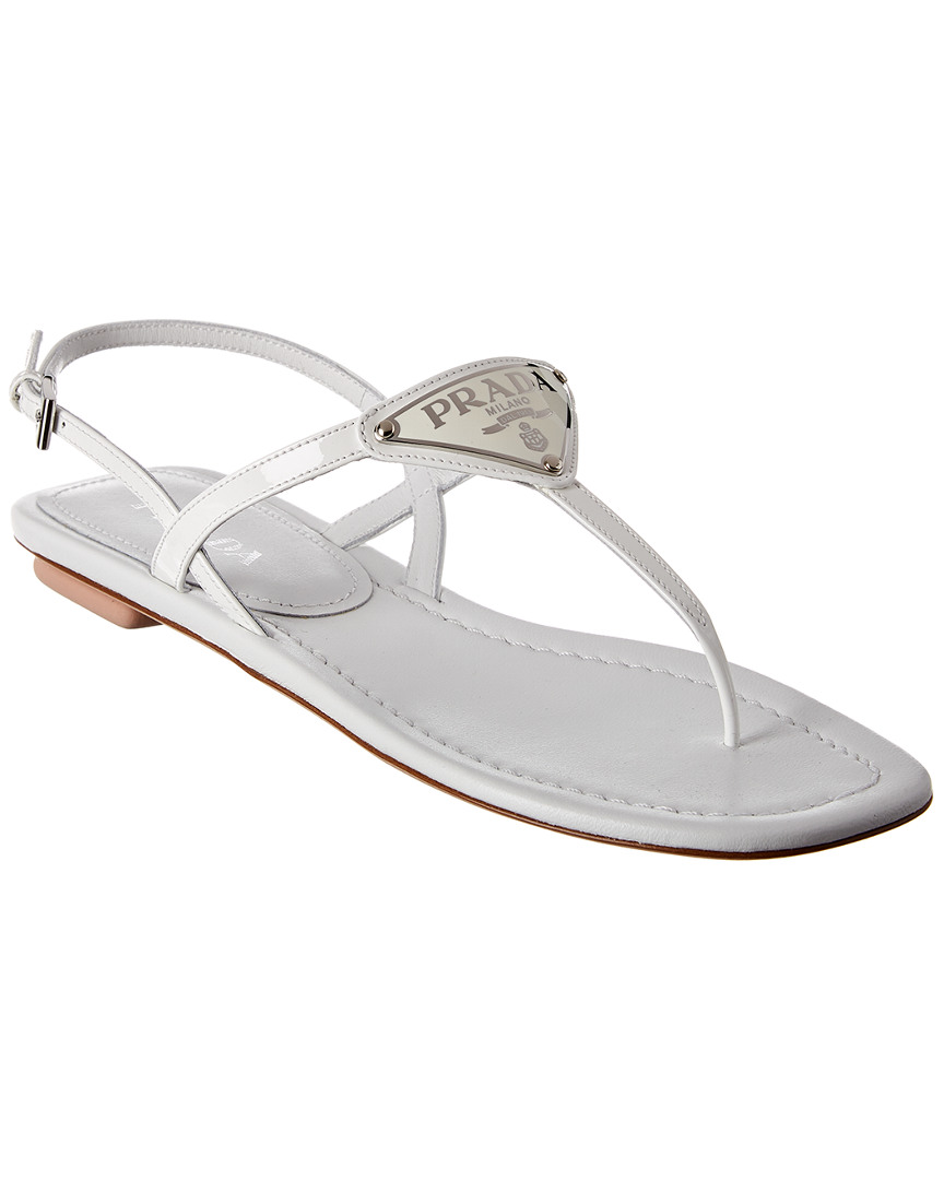 Logo Metallic Leather Ankle-strap Thong Sandals In White