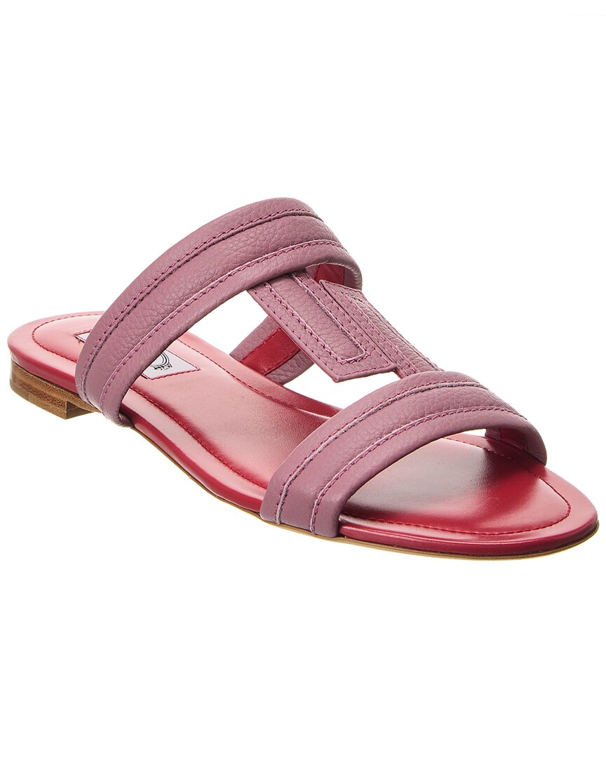 Shop Tod's Double T Strap Leather Sandal In Pink