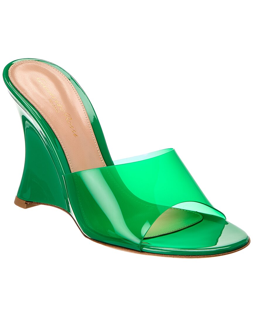 Shop Gianvito Rossi 95 Vinyl & Patent Wedge Sandal In Green