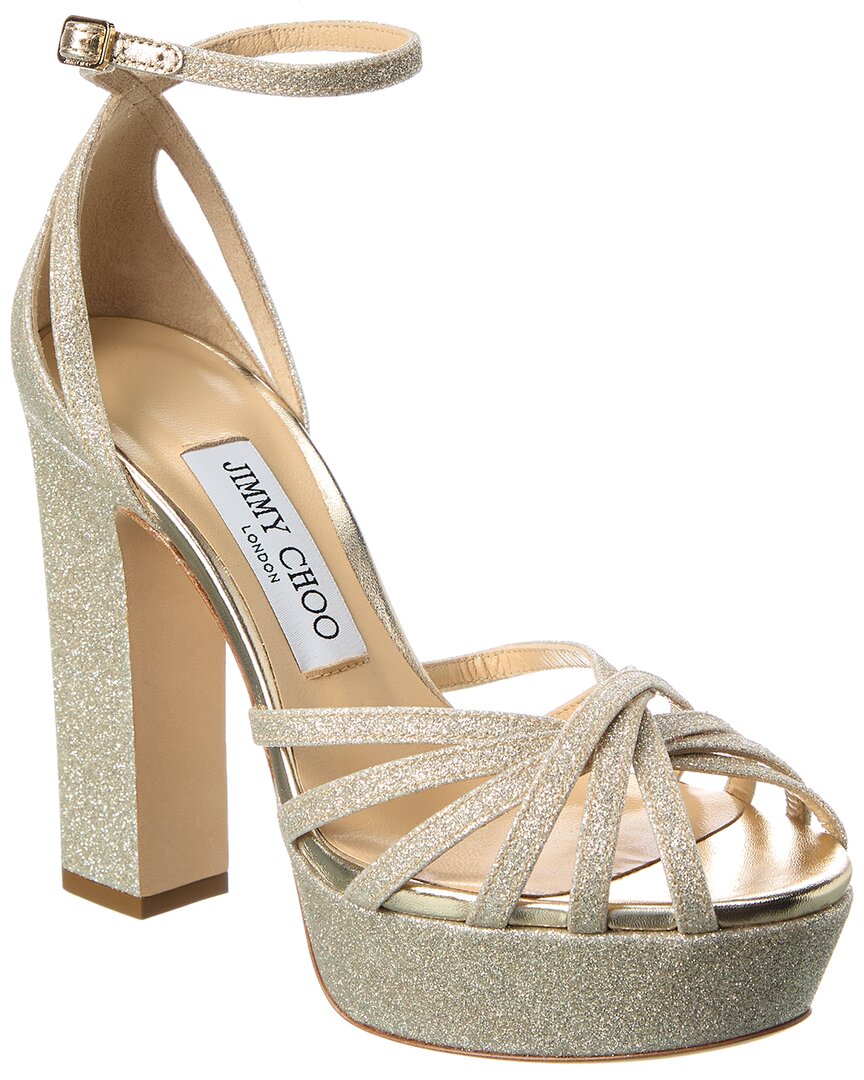 Jimmy Choo 120mm Isra Leather Platform Sandals In Gold
