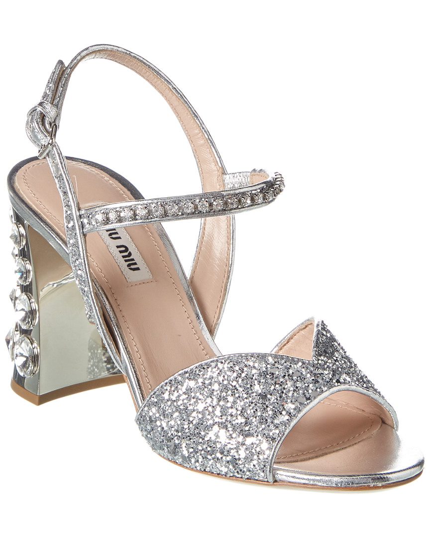 Miu Miu Glitter Sandal Women's Silver 39 | eBay