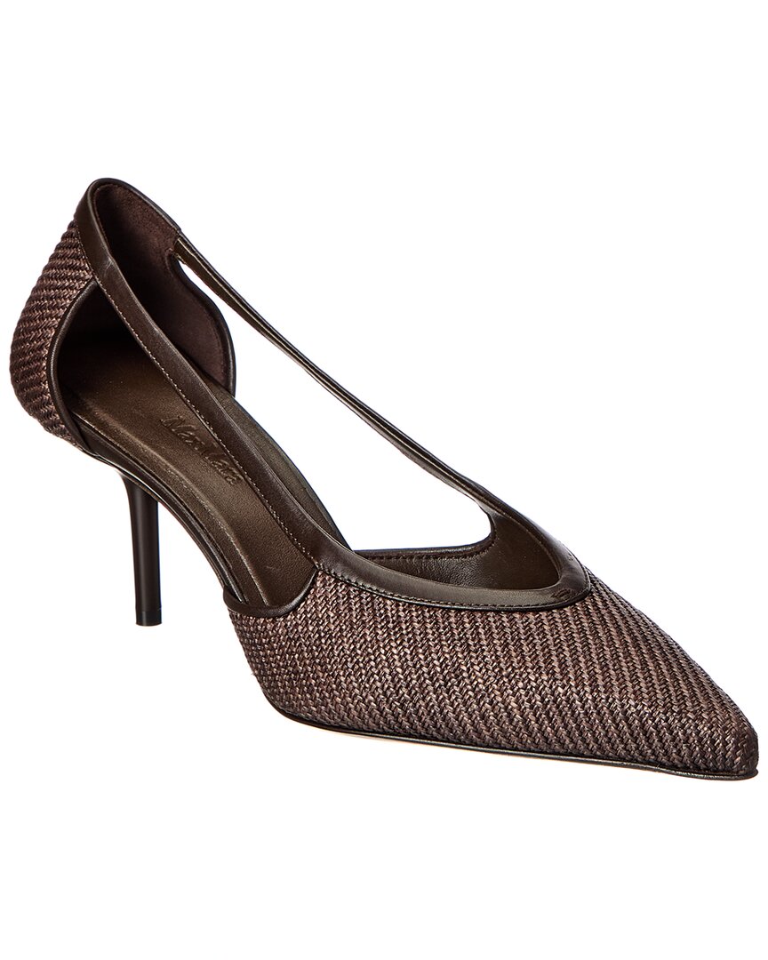 Max Mara Straw & Leather Pump In Brown
