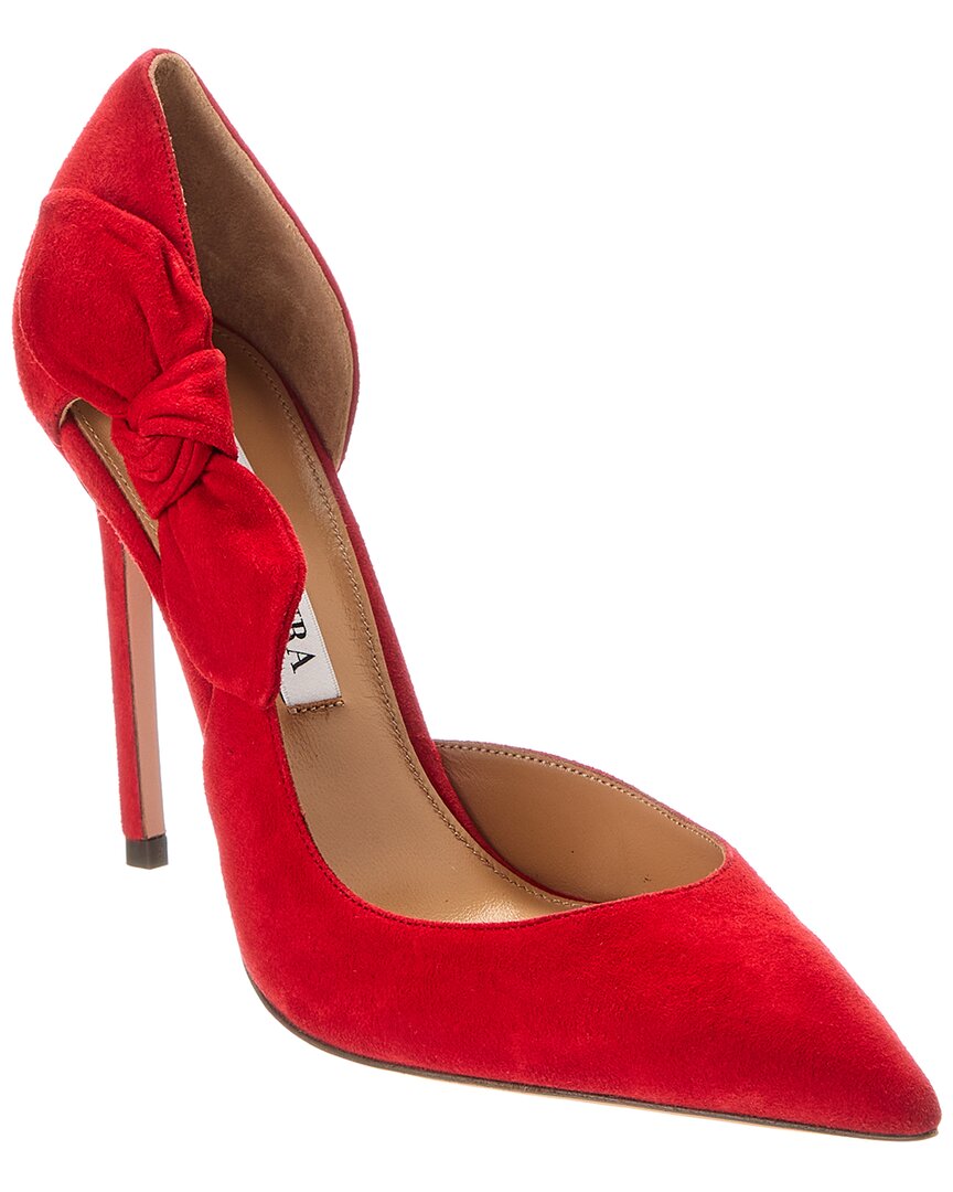 Aquazzura Very Bow Tie 105 Suede Point-toe Pumps In Red