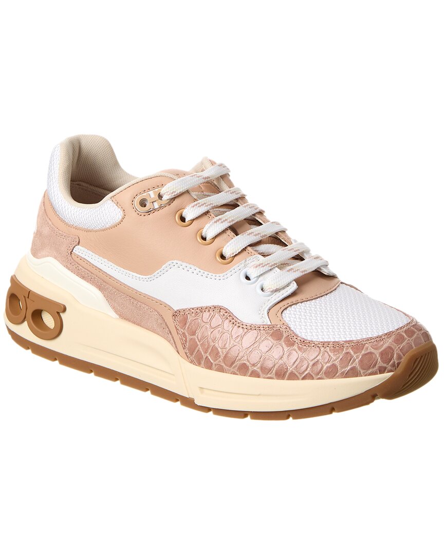 Ferragamo Cosma Low Leather Sneaker In Brown