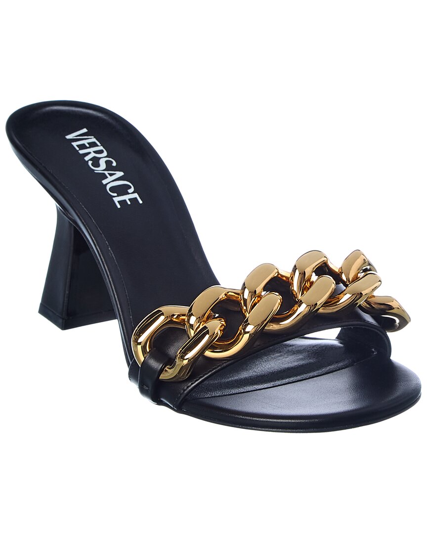 VERSACE CHAIN DETAIL LEATHER SANDAL