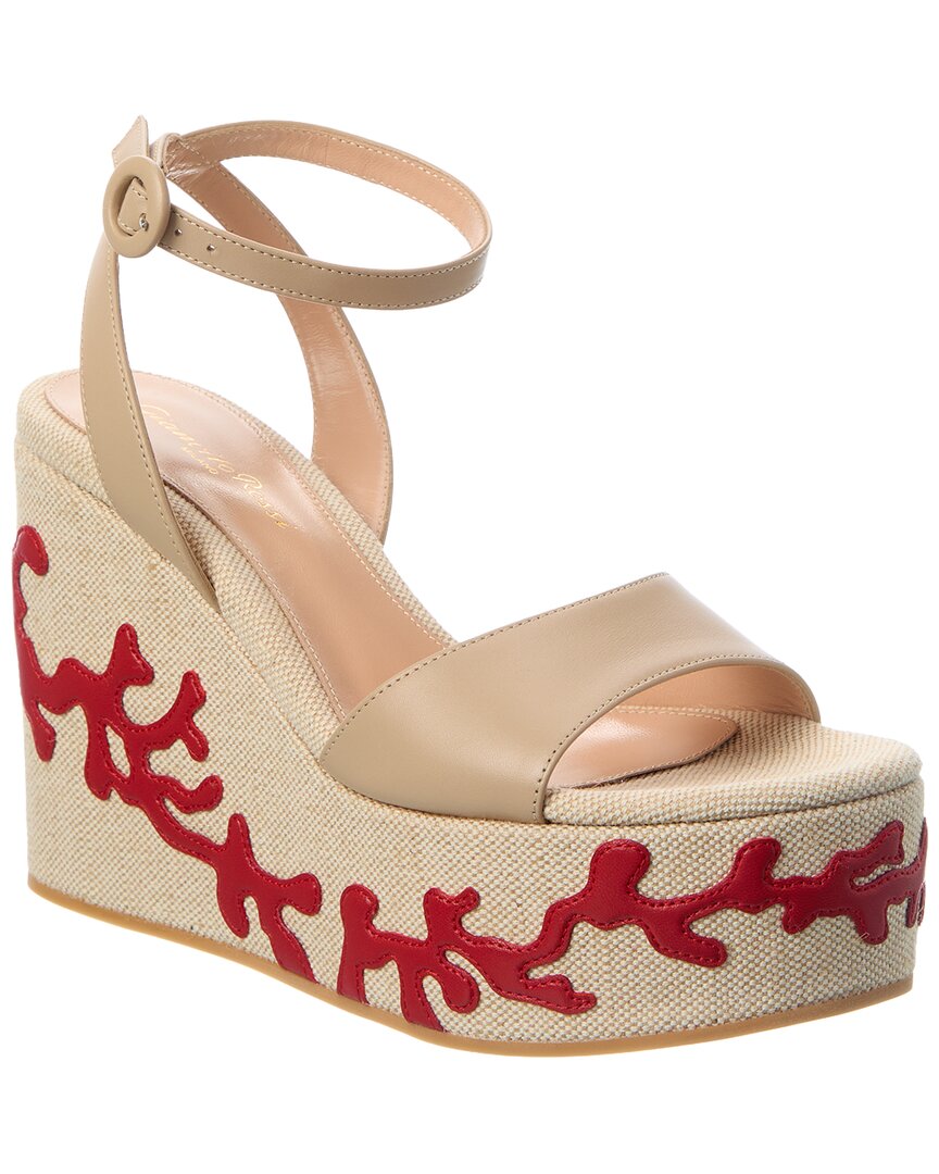 Gianvito Rossi Malia Canvas & Leather Wedge Sandal In Beige
