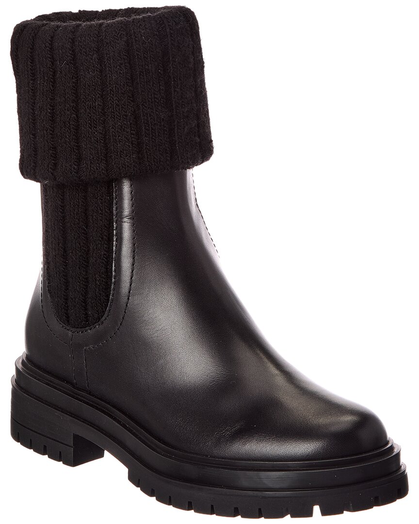 Gianvito Rossi Tenney 20 Knit & Leather Boot In Black