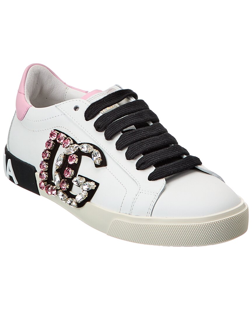 Dolce & Gabbana Portofino Vintage Leather Sneakers In White