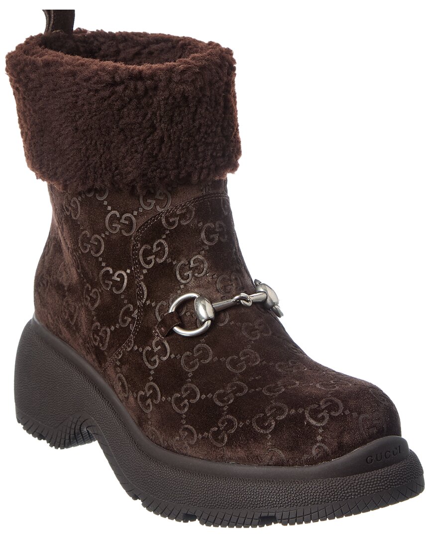 Gucci Gg Suede Bootie In Brown