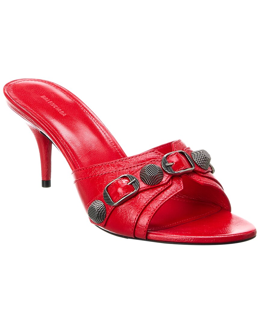 Shop Balenciaga Cagole Leather Sandal In Red