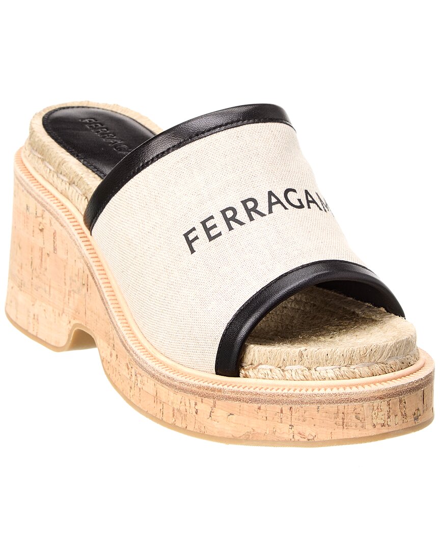 Shop Ferragamo Sole Canvas & Leather Platform Sandal In Black