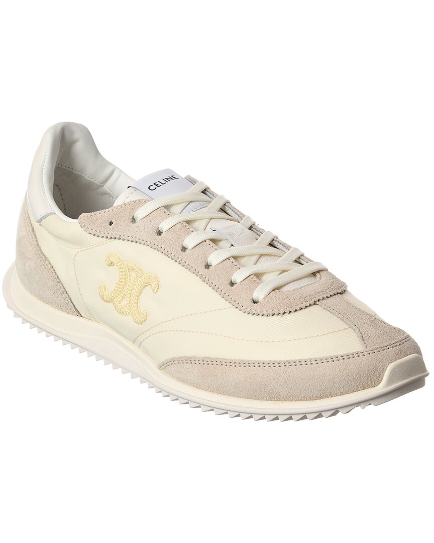 Celine Triomphe Nylon & Suede Sneaker In White