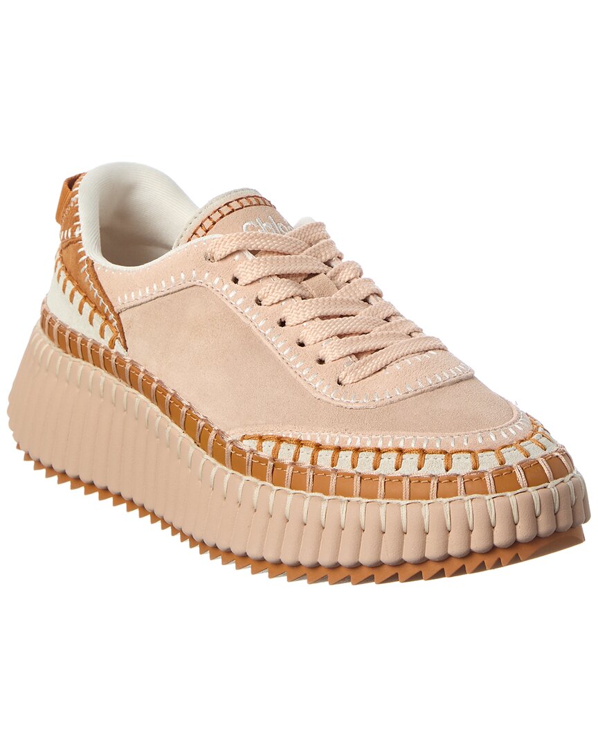 Chloé Low Top Sneakers Featuring Contrast Stitching And Textured Sole In Pink