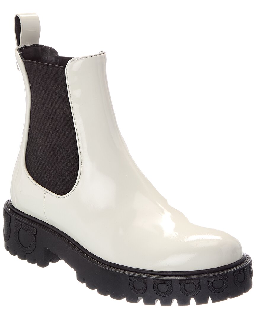 Ferragamo Varsi Patent Boot In White