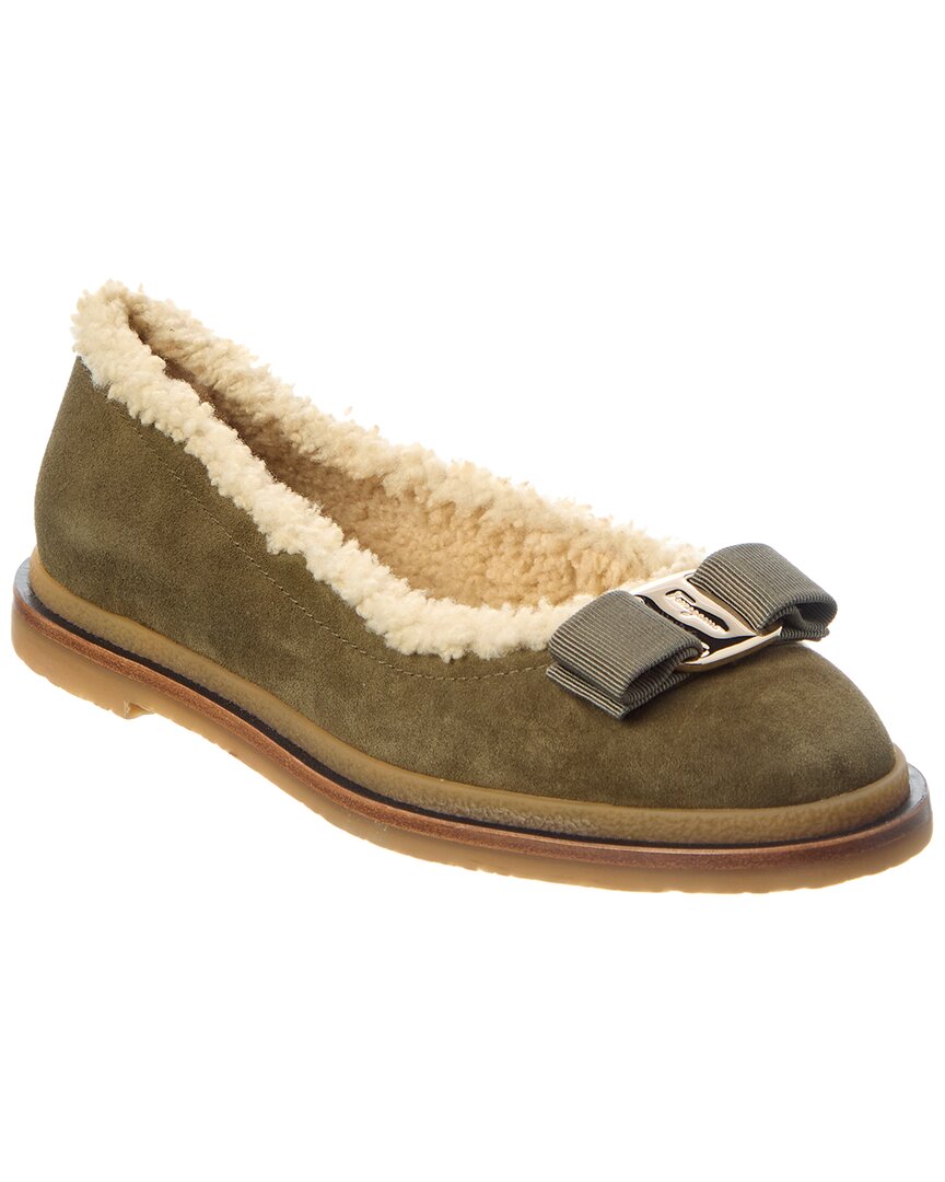 Ferragamo Varina Suede & Wool Ballet Flat