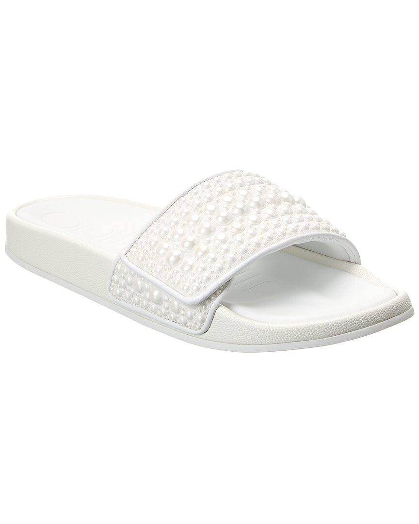 Jimmy Choo Women's Fitz Pearl-embellished Canvas Pool Slides In White